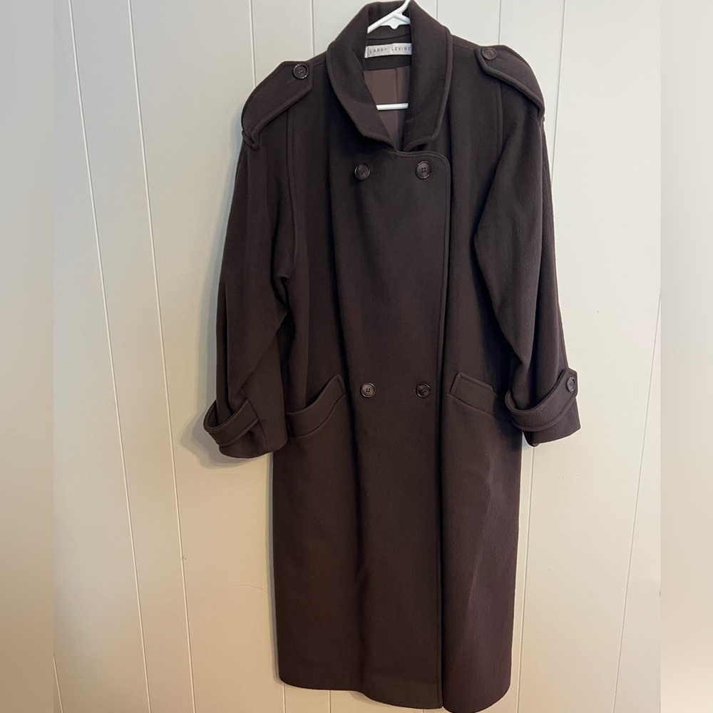 Larry Levine Dark Brown Double-Breasted Wool Coat